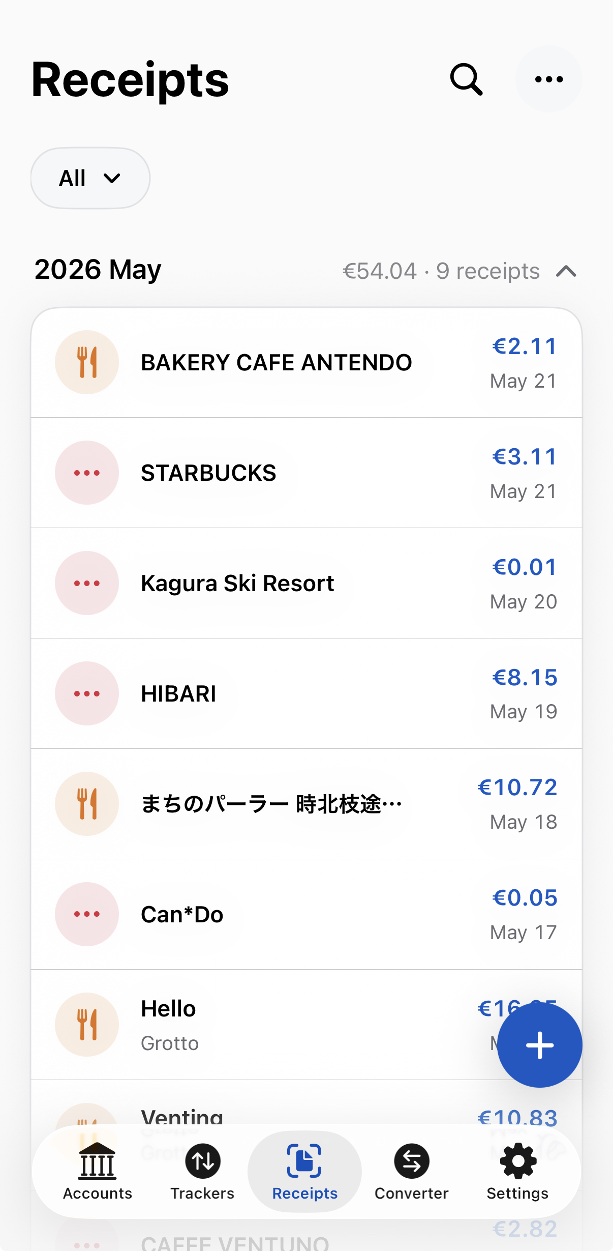 Receipt details organized in Monaka